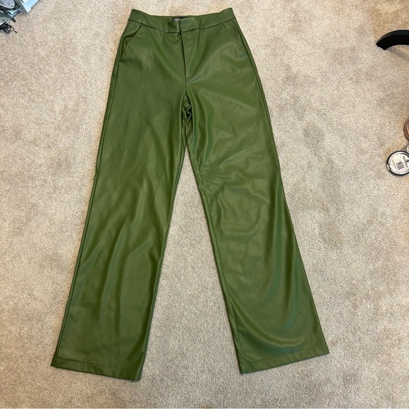 Zara Green high-rise faux leather pleather straight bootcut pants vegan XS - Picture 8 of 16